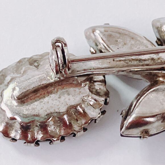 Vintage 1960s Mourning Style Brooch Smoky Rhinestones Floral Silver Tone Pin - Picture 9 of 10